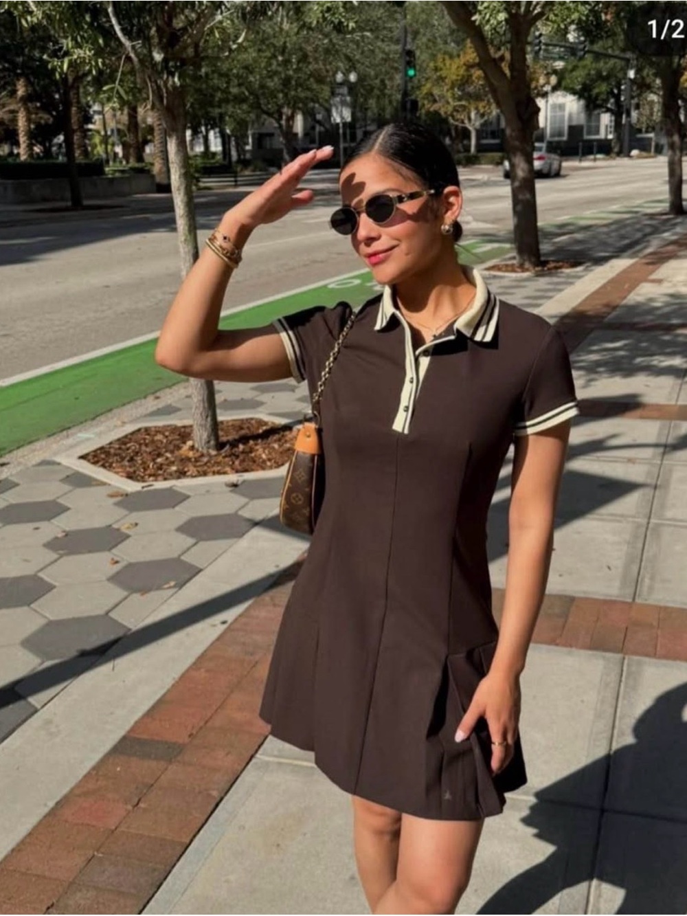 Zara Brown Polo Mini Dress with Cream Trim